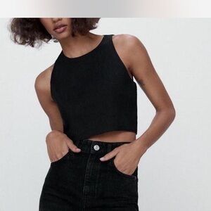 Zara Black Fitted Crop Tank Top